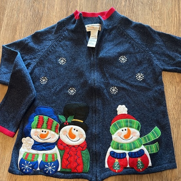 Vintage Tiara International Blue Christmas Collection Snowman Sweater Small - Picture 2 of 5